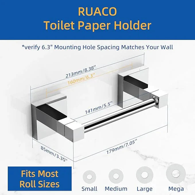 Ruacq Toilet Paper Holder Chrome Double Post Pivoting Square Tissue Holders Roll Holder Hangers Toilet Paper Stand Stainless Steel and Zinc Alloy Modern Wall Mounted - ModernBath