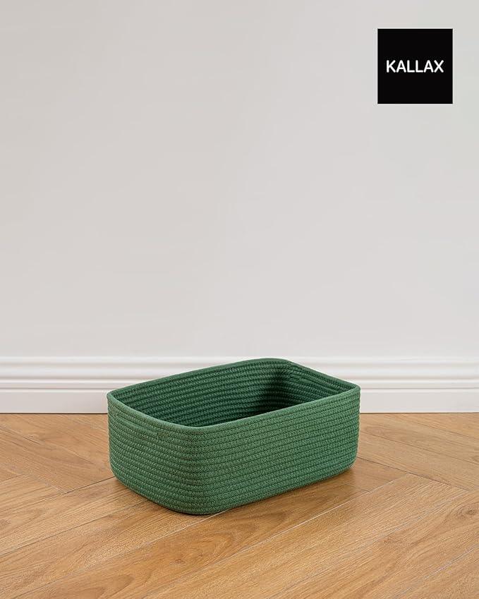 Small Woven Basket, 13.5 x 9.5 x 5 Inches, Storage Basket for Organizing, Cute Small Rope Shelf Closet Cube Storage Bins Baskets for Shelves, Dog Toy Gift Baskets Empty, 3 Pack, Green - ModernBath