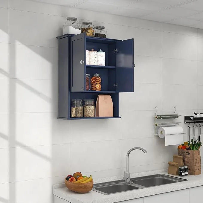 Bathroom Wall Cabinet Navy Blue Over Toilet Storage Cabinets 24x30 in Above Toilet Wood Medicine Cabinets Wall Mounted Bathroom Cabinet with 2 Door & Adjustable Shelf - ModernBath