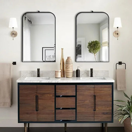 POZINO Beveled Oblong Mirror, 20"x30" Rectangle Rounded Mirror for Over Sink, Modern Black Bathroom Mirrors with Stainless Steel Frame, Vanity Wall Mirrors for Bedroom Living Room Entryway Fireplace - ModernBath