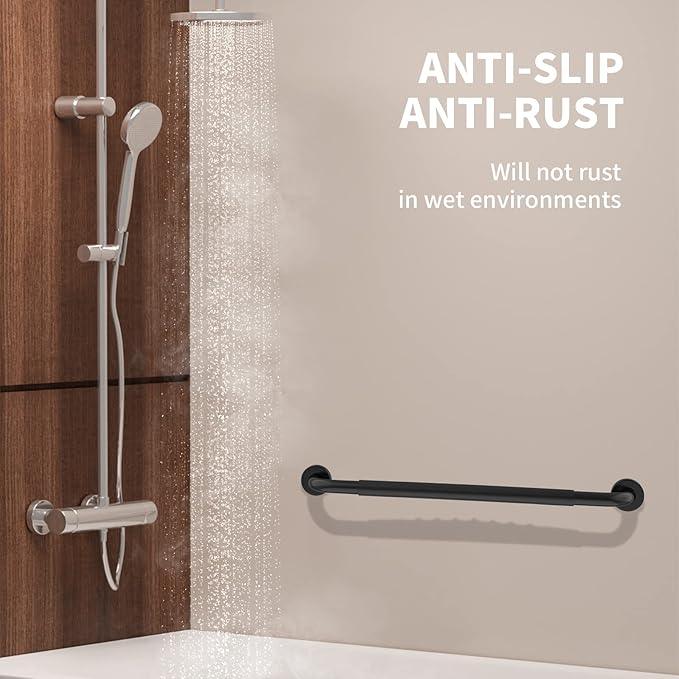 32 Inch Shower Grab Bar w/Anti Slip Rubber Grip, Munzong Black Stainless Steel Bathroom Grab Bar, Bathroom Balance Bar,Safety Handrail Support,Handicap Injury Elderly Senior Assist Bath Handle - ModernBath