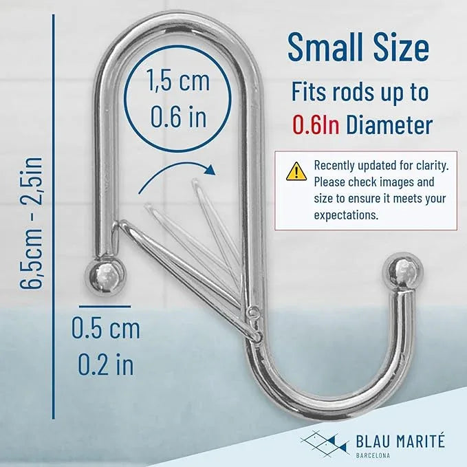 Blau Marité 10-Pack Metal S Hooks for Hanging – Heavy-Duty S-Shaped Hooks with Safety Buckle – Fits Bars up to 0.6 In – Anti-Drop Hook for Kitchen, Pot Racks & Towel Bars – Silver (Small) - ModernBath