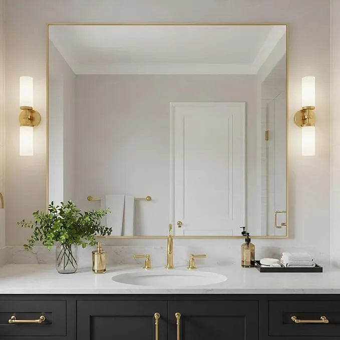 Bonverre 30x36 Inch Brass Bathroom Mirror for Wall, Aluminum Frame Rectangle Rectangular Vanity Mirror, Modern Large for Bedroom, Living Room, Horizontal or Vertical - ModernBath