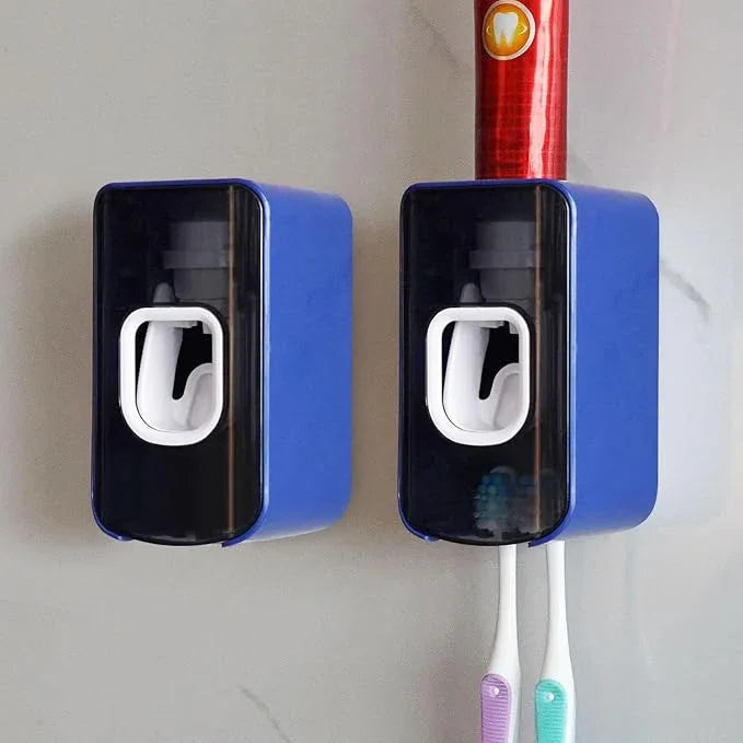 2 Slot Toothbrush Holder and Toothpaste Dispenser Wall Mounted, Automatic Toothpaste Squeezer, 2 in 1 Tooth Brush Toothpaste Organizer for Shower (Dark Blue 2Pack) - ModernBath