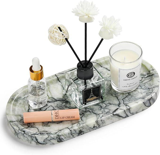 Natural Marble Vanity Tray - Moujings Genuine Marble Perfume Tray for Bathroom Decor, Stone Bathroom Vanity Organizer Tray for Kitchen Counter, Candles, Jewelry, Coffee, Makeup, Key - ModernBath