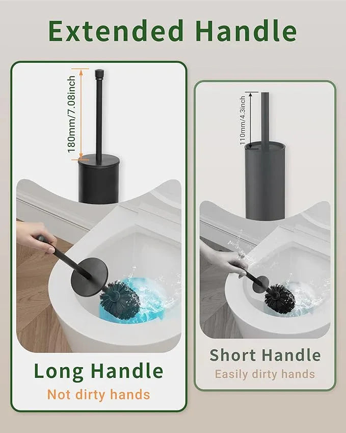 WZKALY Toilet Brush and Holder Set, Toilet Bowl Brush for Bathroom with Long Handle, Stainless Steel Toilet Cleaner Brush with Durable Scrubbing Bristles,Splash-Proof (Matte Black) - ModernBath