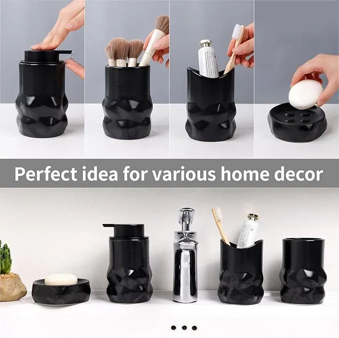 BosilunLife Modern Ceramic Bathroom Accessories Set, Bathroom Counter Set Matte Black Bathroom Decor Sets Accessories Bathroom Lotion Soap Dispenser, Toothbrush Holder Set, Soap Dish, Apothecary Jars - ModernBath