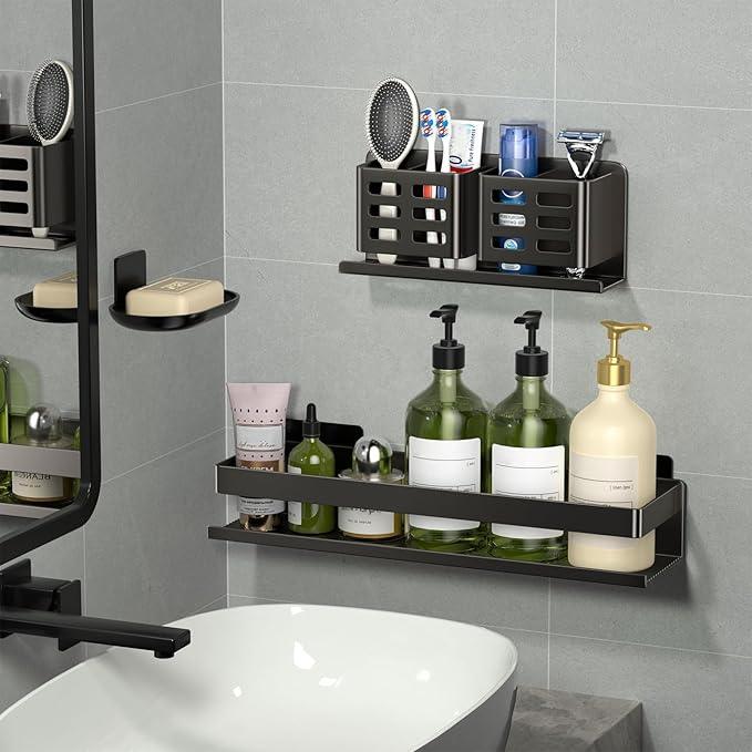 Shower Shelf 3 Pack - Bathroom Shower Shelf Rust-Proof Aluminum Adhesive Installation No Drilling Required, Suitable for Bathroom Storage and Home Decoration - ModernBath