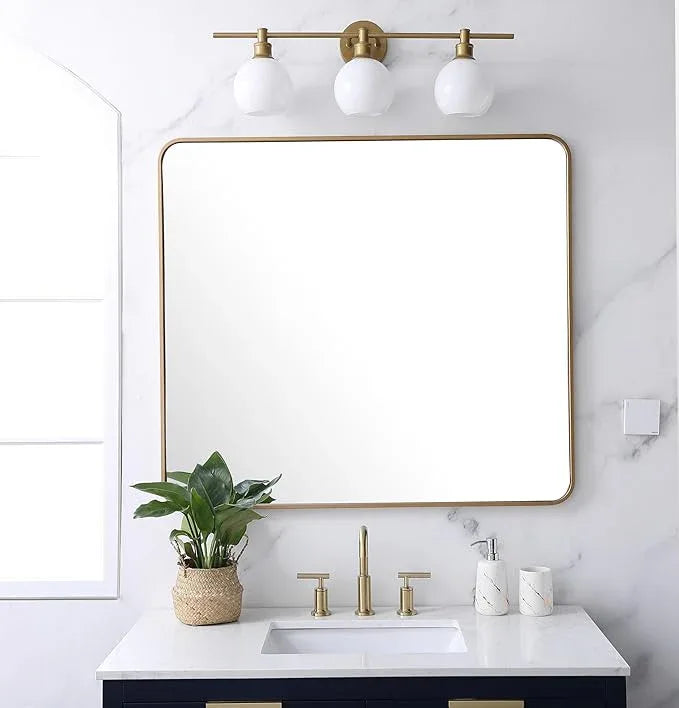 ARS Concepts Aura, Soft Corner Metal Rectangular Mirror 36X40 Inch in, Modern, Brass - ModernBath