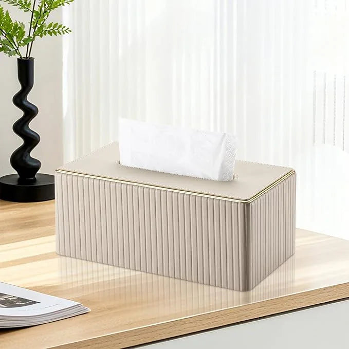 KINGFOM Rectangular Tissue Box Cover, PU Leather Tissue Box Holder with Magnetic Bottom, Napkin & Facial Tissue Holder Dispenser Decorative Box Cover for 120-count (3-Ply) 160-count (2-Ply) Beige - ModernBath