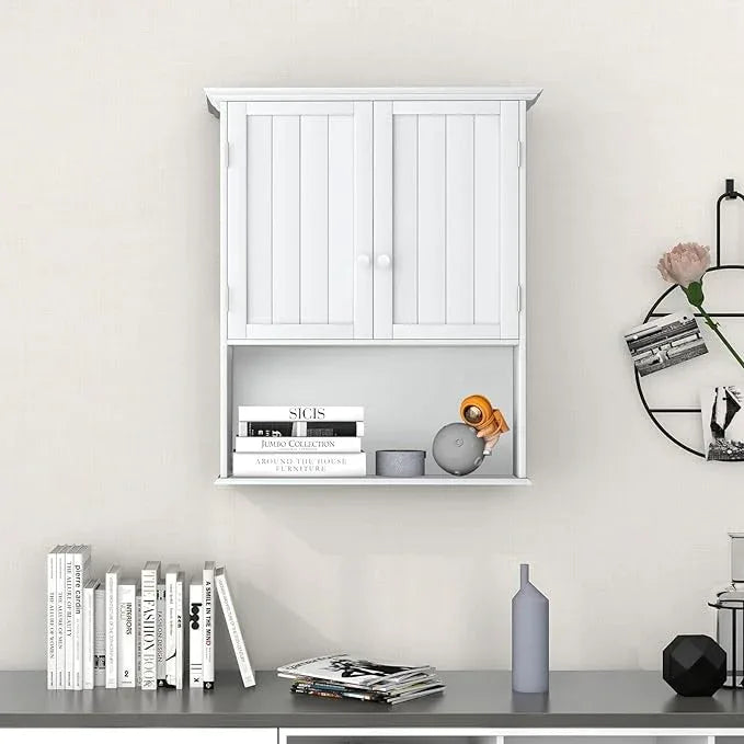 Giantex Bathroom Wall Cabinet, Wall Mounted Bathroom Cabinet with Adjustable Shelf, 2-Door, Over Toilet Storage Cabinet, Medicine Cabinets for Bathroom, Kitchen, Laundry Room, Cupboard (White) - ModernBath