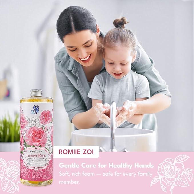 ROMIIE ZOI Rose Foaming Hand Soap Refill Gift Set – 3 Pack (33.8 Fl Oz Each) with Refillable Dispenser, Romantic Floral Scent, Moisturizing & Biodegradable for Bathroom, Kitchen, Sensitive Skin - ModernBath