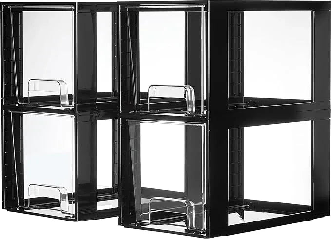 Vtopmart 4 Pack Large Stackable Storage Drawers,Black,Easily Assemble Acrylic Bathroom Closet Undersink Organizers and Storage,Plastic Bins for Kitchen Cabinets,Pantry,Makeup,Medicine Organization - ModernBath