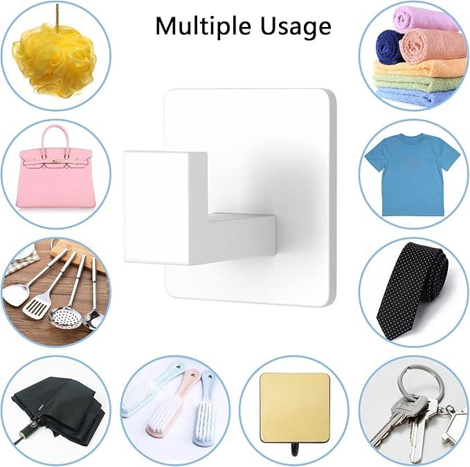 VAEHOLD Wall Towel Hooks, Heavy Duty Sticky Holder Waterproof Towel Hooks for Hanging Coat, Clothes, Closet Hook Wall Mount for Kitchen (White, 2 Pack) - ModernBath
