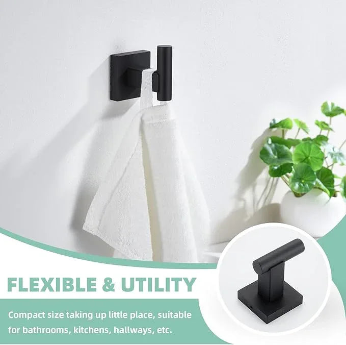 Suyar Bathroom Accessories Set, SUS 304 Stainless Steel Bathroom Hardware Set 4 PCS, Include Robe Hook, Toilet Paper Holder, Hand Towel Holder, Towel Bar, Matte Black - ModernBath