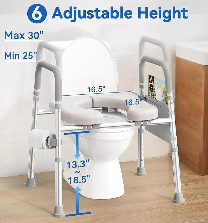 HOMLAND Raised Toilet Seat with Handles, Toilet Seat Riser for Seniors, Adjustable Height & Width, 400lb Elevated Handicap Toilet Seat, Fit Any Toilet, Grey - ModernBath