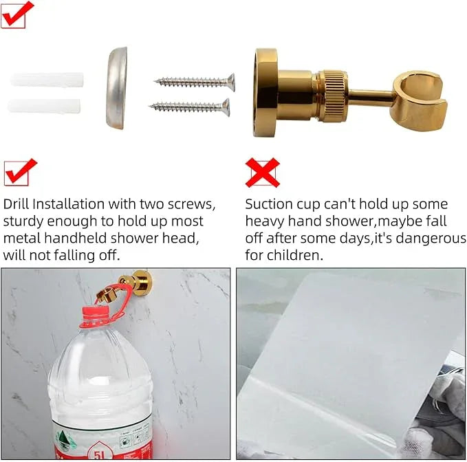 PHASAT Handheld Shower Head Holder Adjustable Solid Brass Handheld Shower Head Bracket Holder Wall Mount,Shower Wand Holder Gold,A13023G - ModernBath