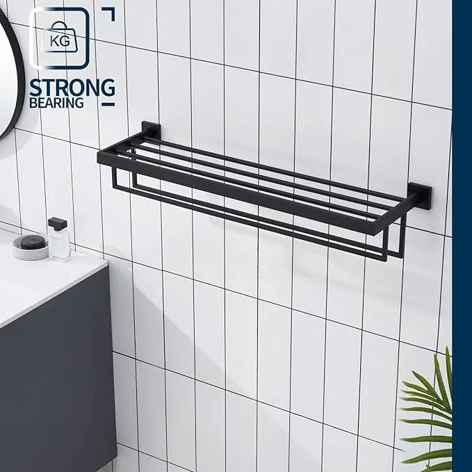 KOKOSIRI Black Towel Rack 32'' Bathroom Towel Shelf with Double Towel Bars SUS304 Matte Black Stainless Steel Wall Mounted, B6003BK-L32 - ModernBath