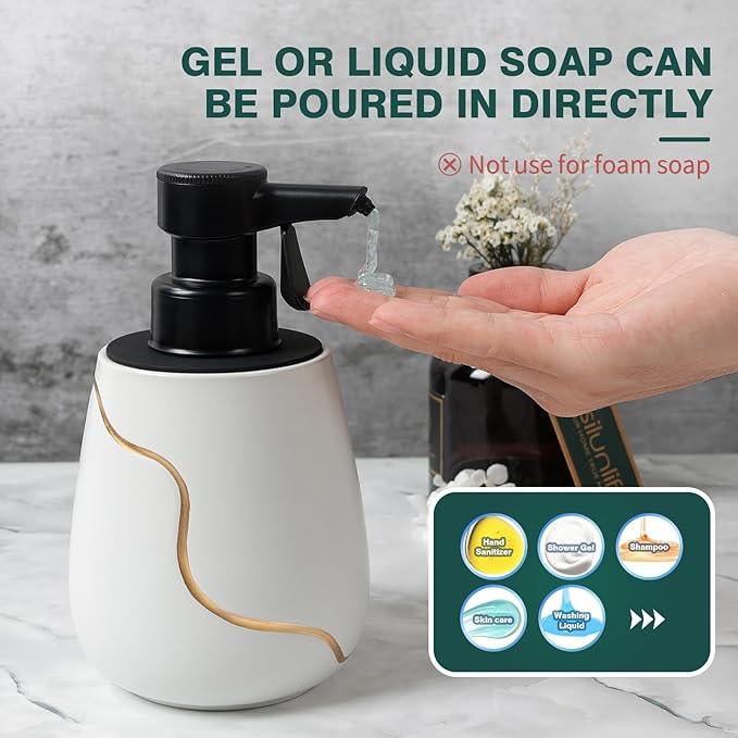 BosilunLife Automatic Soap Dispenser Bathroom - Liquid Hand Free Dispenser Battery Operated Smart Electric Lotion Soap Dispenser with Waterproof Pump Dish Soap Dispenser Ceramic White, 17oz - ModernBath