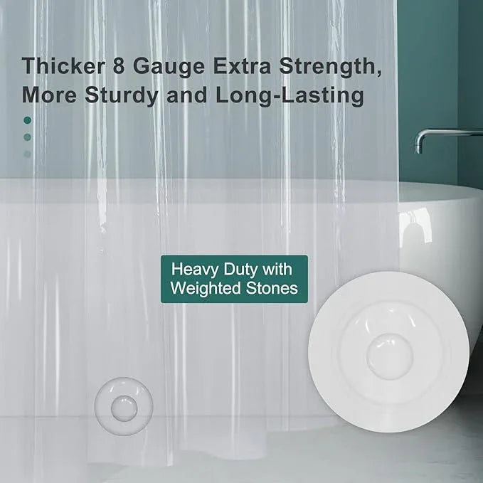 AmazerBath Plastic Shower Curtain Clear Premium PEVA, Clear Shower Curtain Heavy Duty 8G, Weighted Shower Curtains for Bathroom Accessories with 3 Big Stones and 12 Rustproof Grommets, 72x72 Inches - ModernBath