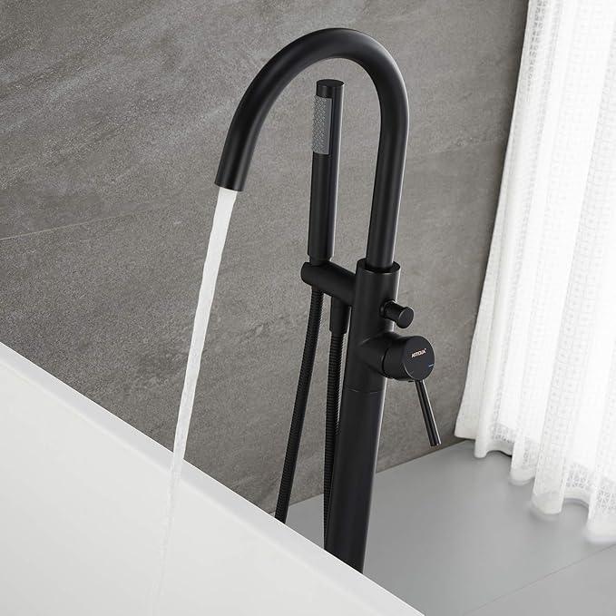 Freestanding Bathtub Faucet Tub Filler Faucets Black Single Handle Floor Mounted with Handheld Shower - ModernBath