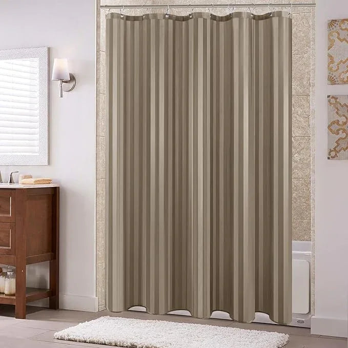 Biscaynebay Fabric Shower Curtain or Liner 72" by 72", Taupe Water Repellent Damask Stripes Bathroom Curtains Machine Washable - ModernBath
