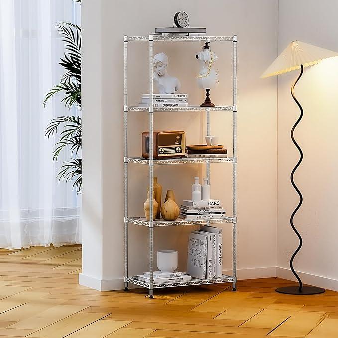 IZEUK 5-Tier Chrome Metal Storage Shelves, Adjustable Wire Shelving Unit for Kitchen, Bathroom, Pantry, Office, Garage, Organizer Wire Rack, 1250 lbs, 13.7" D x 23.6" W x 63" H - ModernBath