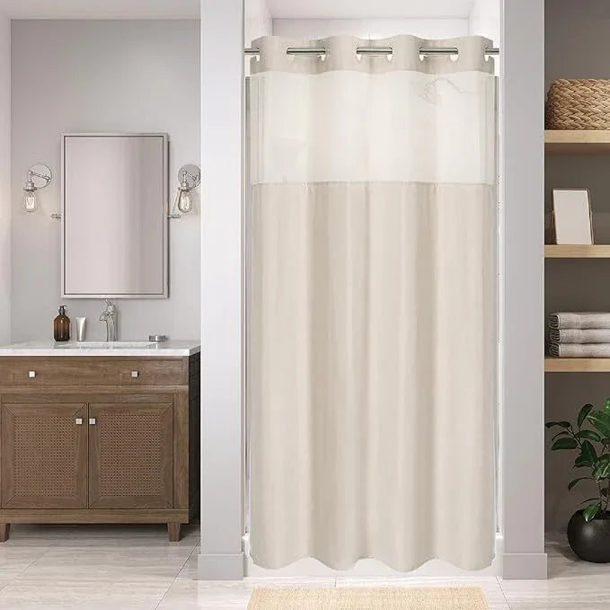eachope Stall No Hooks Needed Linen Textured Shower Curtain with Snap-in Fabric Liner Set,Hotel Luxury Decor Shower Curtains for Bathroom,Waterproof & Washable,54Wx74H,Cream - ModernBath