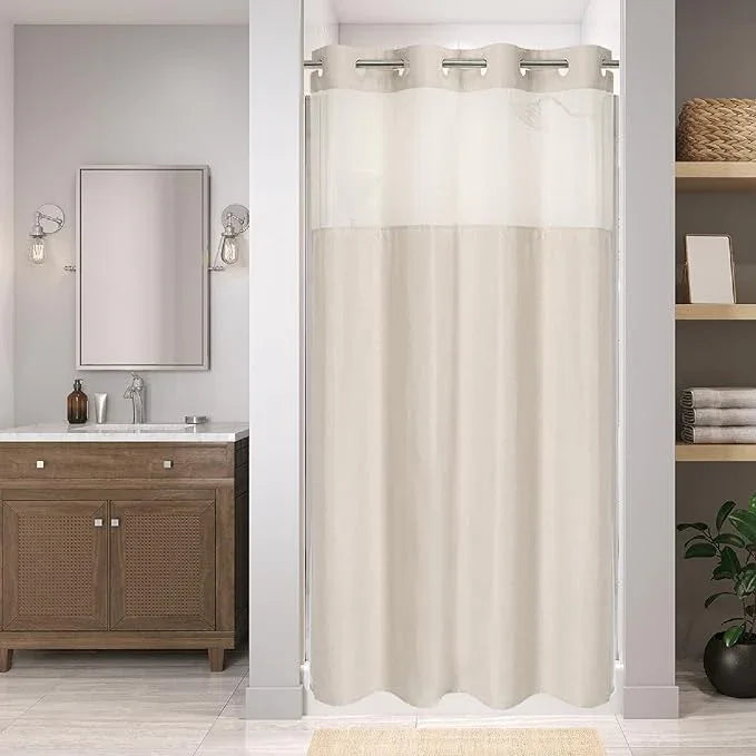 eachope Stall No Hooks Needed Linen Textured Shower Curtain with Snap-in Fabric Liner Set,Hotel Luxury Decor Shower Curtains for Bathroom,Waterproof & Washable,54Wx80H,Cream - ModernBath