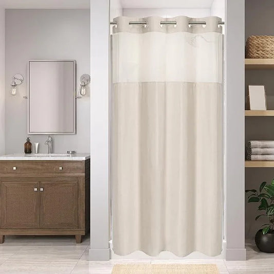 eachope Stall No Hooks Needed Linen Textured Shower Curtain with Snap-in Fabric Liner Set,Hotel Luxury Decor Shower Curtains for Bathroom,Waterproof & Washable,54Wx80H,Cream - ModernBath