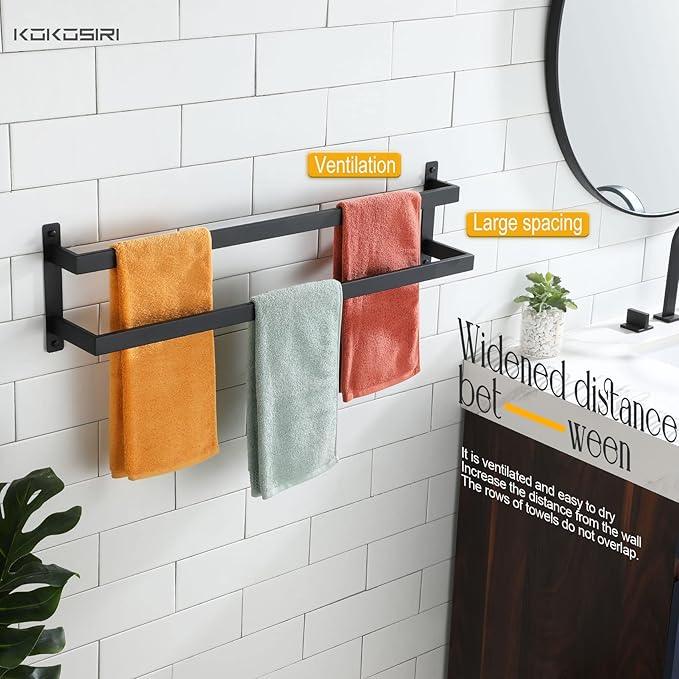 KOKOSIRI Towel Bars Black Bath Towel Holders 32 Inches Bathroom 2-Tiers Ladder Towel Rails Wall Mounted Towels Shelves Rack Stainless Steel, B5008BK-L32 - ModernBath