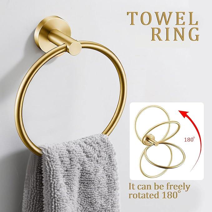 5 Pieces Brushed Gold Bathroom Hardware Accessories Set, SUS304 Stainless Steel 24 Inch Bath Towel Bar Set, Round Bathroom Towel Holder Set, Towel Racks for Bathroom Wall Mounted - ModernBath