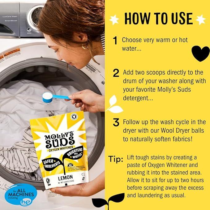 Molly's Suds Oxygen Whitener | Powerful Bleach Alternative, Chlorine Free & Color Safe | Brightens Whites and Removes Stains (Pure Lemon Essential Oil - 79 oz) - ModernBath