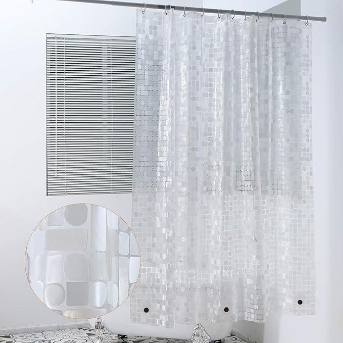 WELTRXE Extra Long Shower Curtain Liner, 72 x 78 Inch EVA 8G Waterproof Plastic Bathroom Shower Curtain with 3 Magnets, Heavy Duty, No Smell, Chlorine Free with 12 Hooks - ModernBath