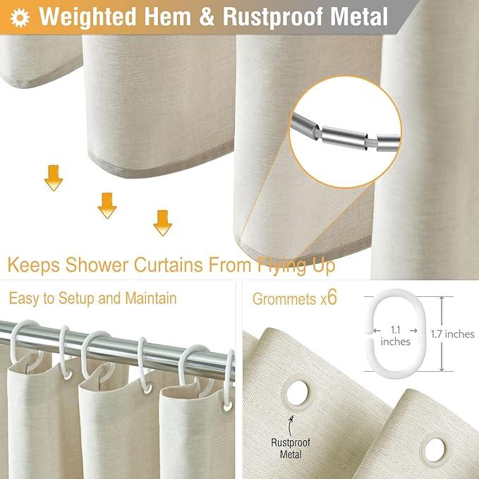 BTTN Stall Fabric Shower Curtain - 36x72 Inch Narrow Linen Textured Heavy Duty Shower Curtain Set with 6 Plastic Hooks, Hotel Spa Luxury Half Waterproof Neutral Bath Curtains for Bathroom, Light Cream - ModernBath