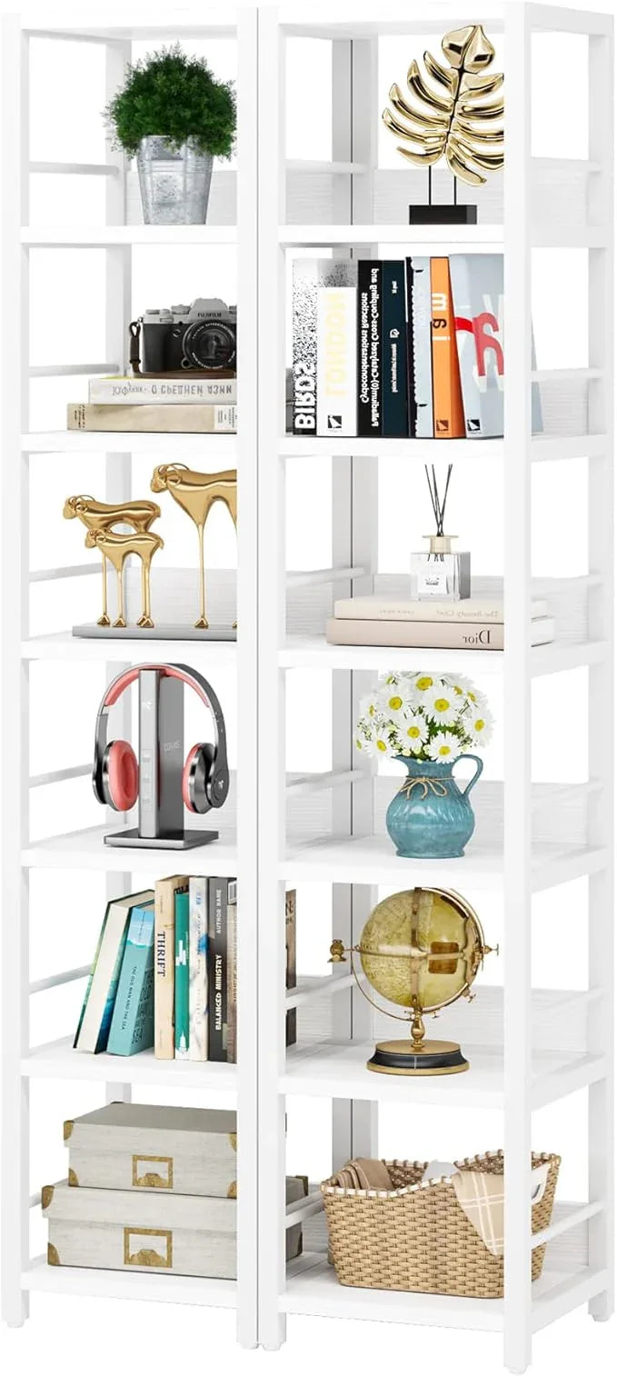 Tribesigns 6-Tier Corner Shelf, 75 Inch Tall Narrow Bookshelf Storage Rack, Etagere Shelves Display Stand for Small Spaces, Rustic Open Bookcase Square Shelf Tower for Living Room Bathroom - ModernBath