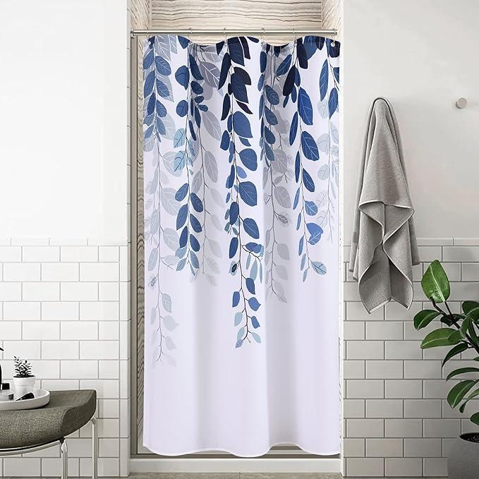 BOODII Blue Stall Size Shower Curtains 36x72 inch Spring Eucalyptus Shower Stall Curtain for Bathroom Slub Texture Bath Curtain Floral Leaves Botanical Set Natural Bathroom Decor - ModernBath