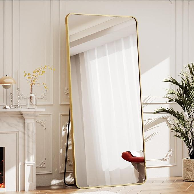 BEAUTYPEAK Gold Full Length Mirror, 71"x26" Rounded Corner Floor Mirror Standing Hanging or Leaning Against Wall, Suitable for Bedroom or Dressing Room - ModernBath