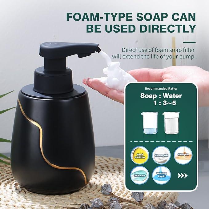 BosilunLife Automatic Foaming Soap Dispenser - Touchless Foam Hand Wash Dispenser for Bathroom Black Ceramic Smart Electric Auto Dish Soap Dispenser Waterproof, USB C Rechargeable, 17 oz/500 ml - ModernBath