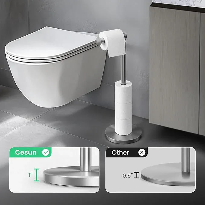Cesun Toilet Paper Holder Stand Free Standing, Sliver Toilet Paper Storage with Heavy Weighted Base, Bathroom Stainless Steel Toilet Paper Roll Holder, Non-Slip, Sliver - ModernBath