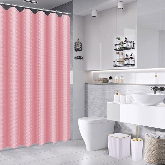 XLHOMO Bathroom Accessories Set - Gorgeous Bathroom Set, 28PC White Bathroom Accessory Set, Shower Curtain with 5PC Adhesive Corner Shower Caddy Hanging, Toilet Brush, Trash Can & Soap Dispenser - ModernBath