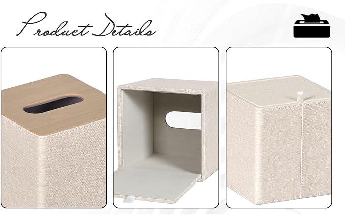 GOLRANLYE Tissue Box Cover Square 2 Pack PU Leather Facial Tissue Box Holder for Dresser Bathroom Decor (Beige) - ModernBath