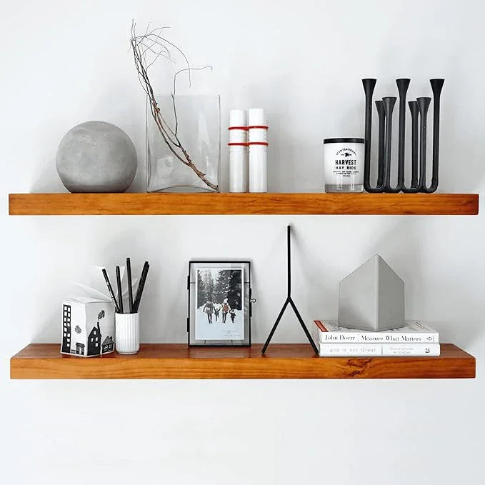 Homeforia Oak Floating Shelves 36 inches Long, High End Solid Real Wood 36 inch Floating Shelf for Room Wall, Honey Oak Wooden 36inch Kitchen Shelves, Heavy Duty Bracket, 36 X 6.5 X 1.75 in, Set of 4 - ModernBath