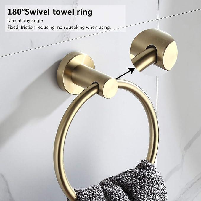 BGL Towel Ring Brushed Gold Stainless Steel 304 Towel Ring Wall Mount Bathroom Towel Holder Round Towel Hanger - ModernBath