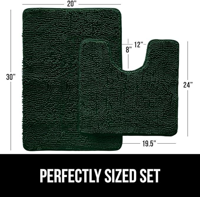 GORILLA GRIP Bathroom Rug Sets, Soft Chenille 2 Piece Area Rugs Set, Toilet Base Mat and 30x20 Carpet, Absorbent Microfiber Washable Mats Dry Quickly, Home Décor and Bath Room Accessories, Hunter - ModernBath