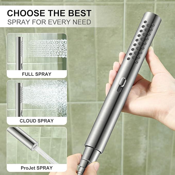 KENES Square Rainfall Shower System Faucet Set, Brushed Nickel Rain Shower Head and Handle Set, 10 Inch Stainless Shower Head with Handheld Spray (Shower Valve Included), LJ-6026A - ModernBath
