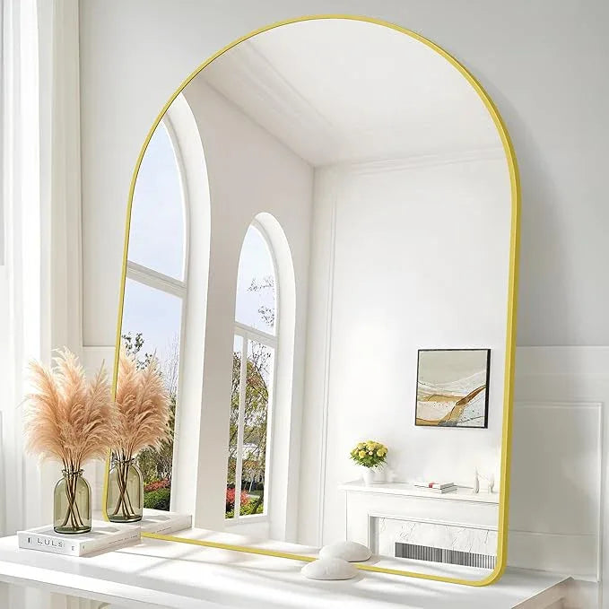 Arched Bathroom Mirror, 36"x48" Gold Arch Mirror for Bathroom, Wall Mounted Mirror, Gold Vanity Wall Mirror w/Metal Frame for Bedroom, Entryway, Living Room, Vertically Hanging or Leaning Against - ModernBath