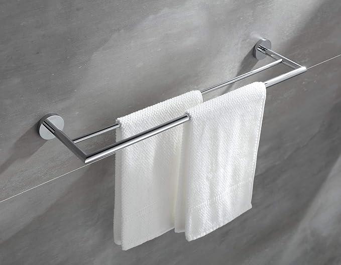 Double Towel Bar Chrome 26 Inch Towel Racks for Bathroom, Wall Mounted Bath Towel Holder, Modern Hotel Style Double Towel Rod, Brass, 077080-CR Leo Series - ModernBath
