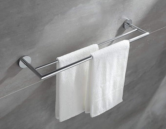 Double Towel Bar Chrome 26 Inch Towel Racks for Bathroom, Wall Mounted Bath Towel Holder, Modern Hotel Style Double Towel Rod, Brass, 077080-CR Leo Series - ModernBath