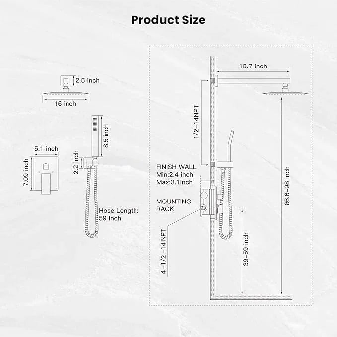 gotonovo Rainfall Bathroom Shower System Rain Shower Head and Handle Set Wall Mounted Shower Complete Combo Solid Brass Pressure Balancing Shower Mixer Valve 16 Inch Brushed Nickel - ModernBath